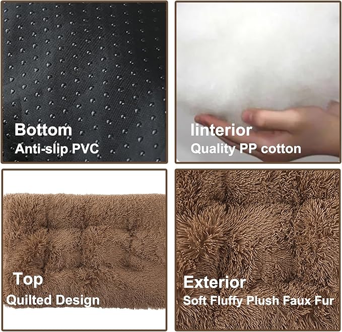Dog Crate Mat, Dog Bed for Large Dogs, Comfy Fluffy Kennel Pad Anti-Slip for Dog beds & Furniture, Quilted Dog Bed for Pets for Medium/Small Dogs Cats (Color : Khaki, Size : 48x33)