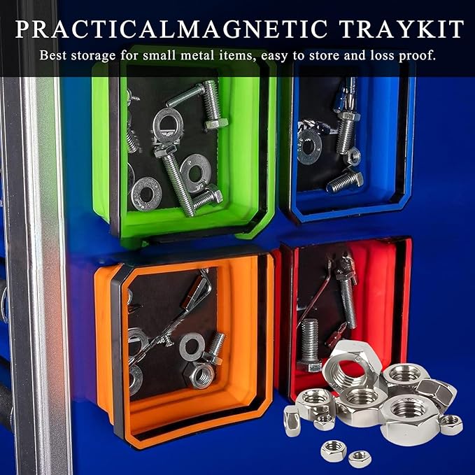 Collapsible Magnetic Parts Tray, 4.5" Square Silicone Tool Tray with Dual-Sided Magnetic Base, Foldable Small Metal Parts Organizer Storage Bowl for Screws Bolts Nuts Washers (Green)