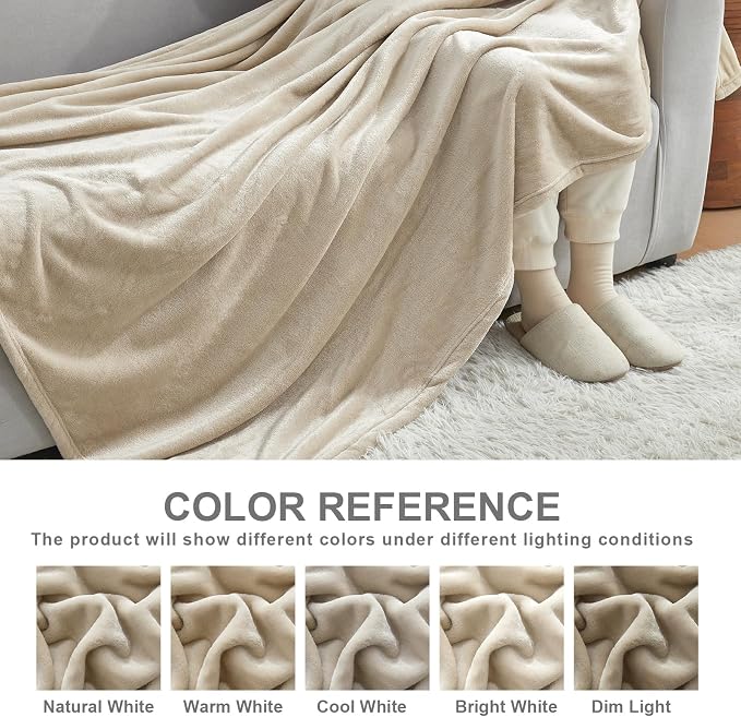Hansleep Queen Taupe Fleece Blanket, Soft Flannel Bed Blanket | Fuzzy Cozy Blanket 90x90 Inches, Multi-use for Bed, Sofa, Couch, Travel, Camping, All Season Warm Lightweight Cover