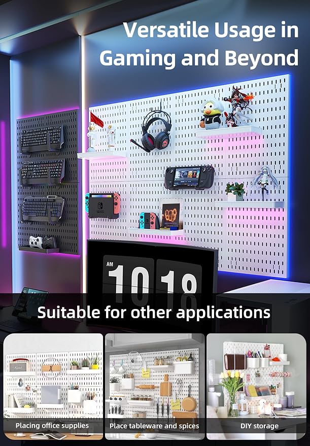 Pegboard Wall Organizer Kit, Modular Storage System, White | 4 Modular 11.8" Pegboards with Hooks & Storage Baskets, Durable ABS/HIPS for Gaming, Office, Craft & Home Organization