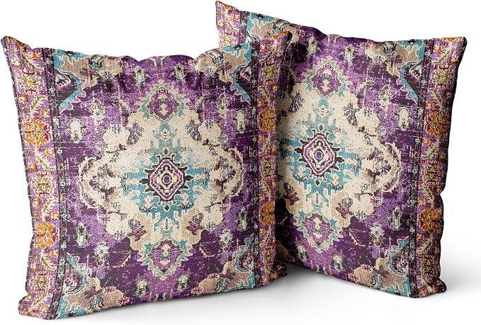 Snycler Boho Throw Pillow Covers 26x26 inch Set of 2 Boho Rug Carpet Double Sided Pattern Cotton Soft Pillow Case Cushion Cover Pillowcase for Couch Sofa Bed Decorative (Purple)