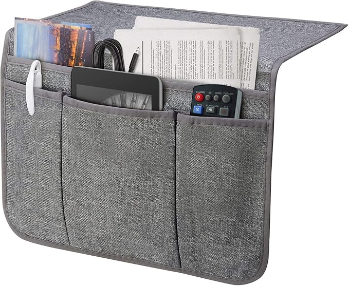 Bedside Caddy Bedside Storage Organizer Magazine Phone Tablet iPad Remote Holder, Organizer Caddy for Home College Dorm Bed, Sofa, Bunk Bed (Grey)