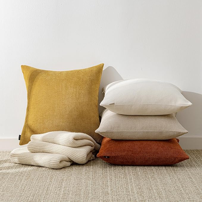 a moment Fall Decorative Throw Pillow Covers Pack of 2,22x22 Inch Yellow | Twill Chenille Cushion Covers for Sofa Living Room Couch Bed