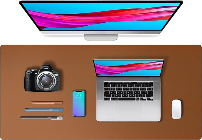 Aothia Leather Desk Pad Protector, Mouse Pad, Office Desk Mat, Non-Slip PU Leather Desk Blotter, Laptop Desk Pad, Waterproof Desk Writing Pad for Office and Home (Brown,36" x 17")