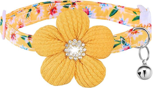 Cat Collar, HYQHYX Breakaway Kitten Collar with Flower,Rhinestone Kitty Collar with Bell, Floral Pet Collar with Safety Buckle for Cats and Puppy Dog