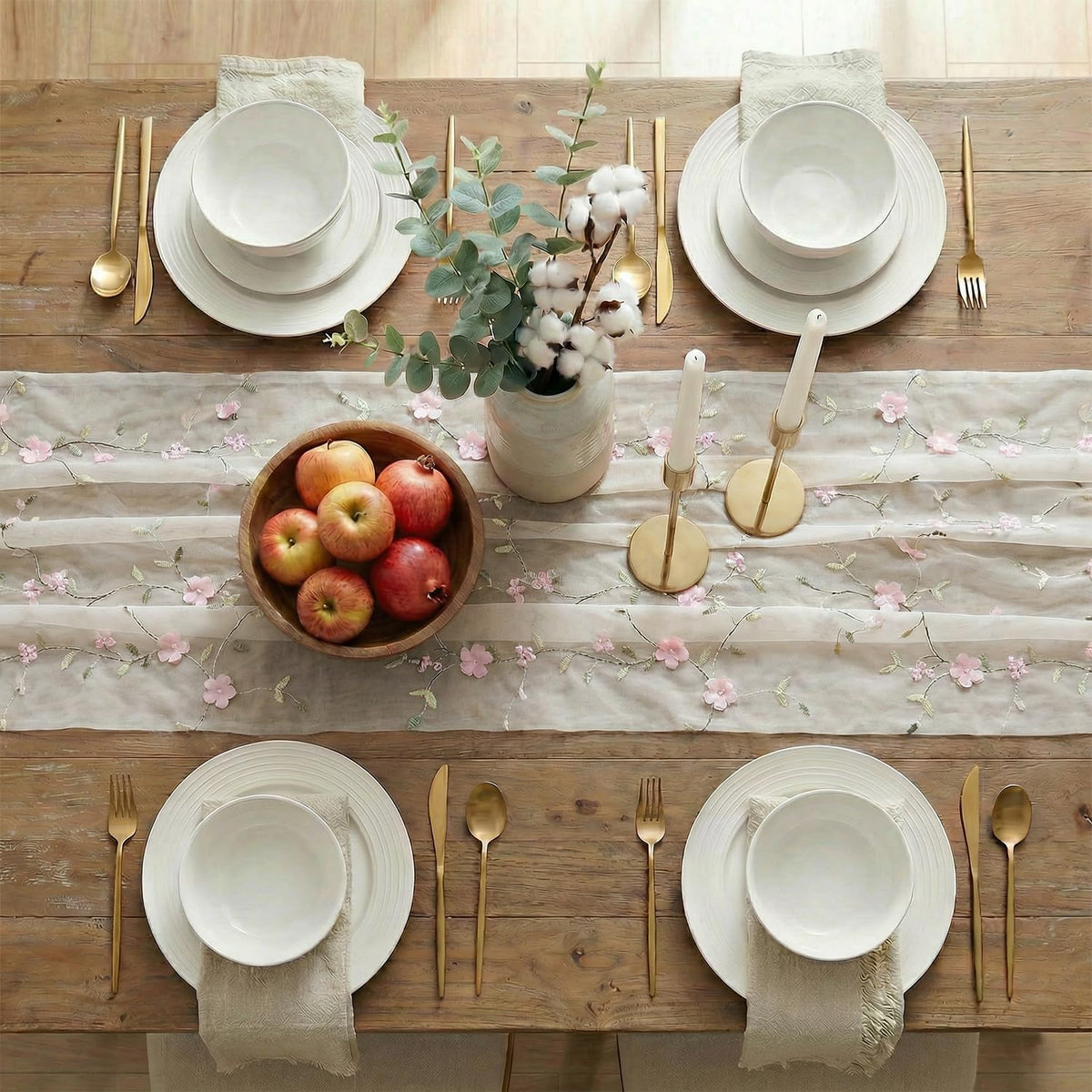 Artoid Mode Pink 3D Flower Gauze Embroidery Table Runner 120 Inch 10FT, Tulle Seasonal Spring Kitchen Dining Holiday Table Decor for Home Party