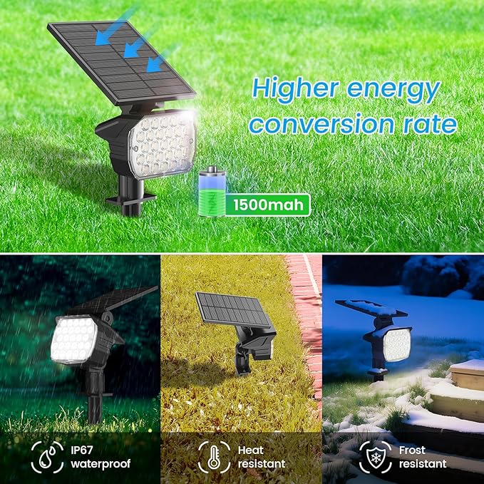 VOLISUN Solar Spotlight Outdoor, IP67 Waterproof Solar Landscape Spot Lights，Uplights for Yard Garden Pathway - 12 Pack (Cool White) 27 LED 3 Lighting Modes