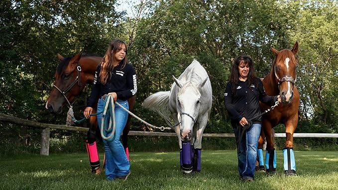 Warrior Fly Boots for Horses - Breathable Mesh Horse Boots for Fly Protection & Leg Comfort - Set of 4 (Knight Warrior, Neon Orange)