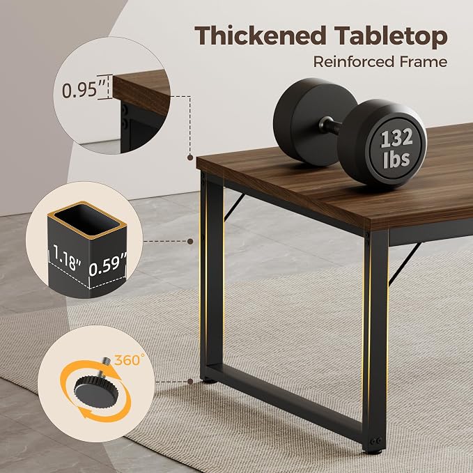 Mericonia 40 Inch Computer Desk, 1" Thick Small Office Table, Walnut | Modern Simple Style, Heavy Duty Industrial Frame, Small Study & Writing Table for Home Bedroom Work