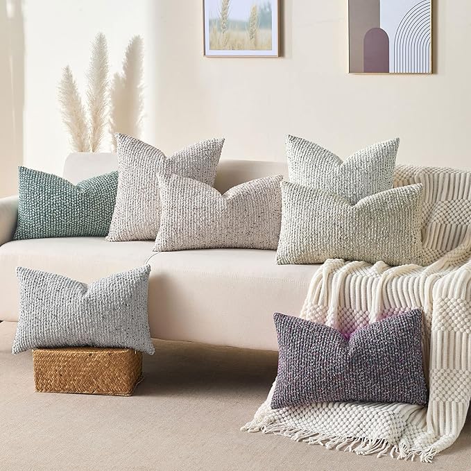 Allorry Throw Pillow Covers 18x18 Soft Wool Cushion Decorative BlueSY012C18 | Cozy Soft Touch,Neutral Textured Boho Cushion Covers Set of 2,for Modern Farmhouse Sofa Bedroom Living Room Decor