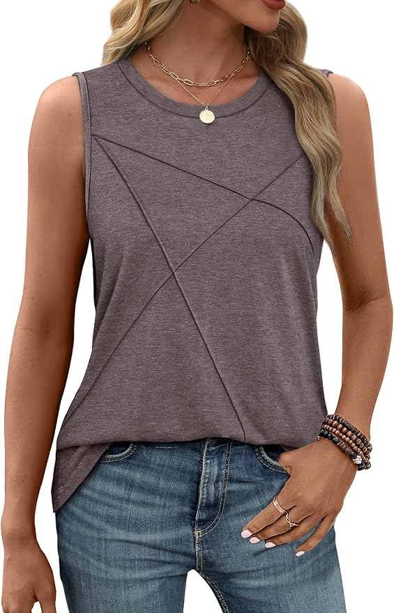 WIHOLL Women's Sleeveless Summer Crewneck Loose Fit Tank Tops