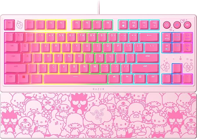Razer Ornata V3 TKL Gaming Keyboard, Hello Kitty & Friends Edition | Low-Profile Keys, Mecha-Membrane Switches, UV-Coated Keycaps, Backlit Media Keys, 8-Zone RGB Lighting, Magnetic Wrist Wrest