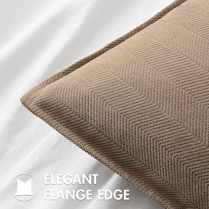 MIULEE Pack of 2 Coco Brown Euro Shams Chenille Pillow Covers 22x22 Inch | Decorative Soft Couch Throw Pillows,Farmhouse Cushion Covers,Elegant Design for Sofa,Bed,Living Room,Summer Decor