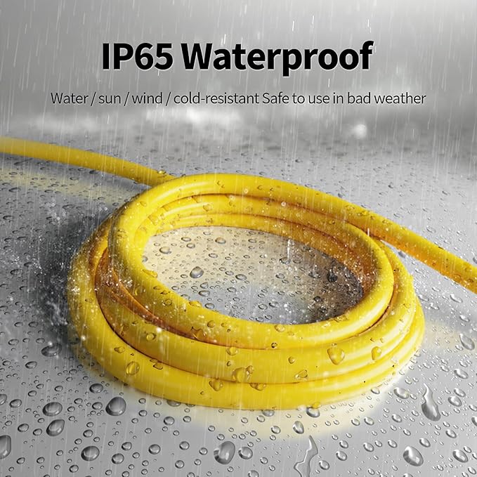 POWGRN 200 Ft 10AWG Outdoor Extension Cord Waterproof Heavy Duty 10 Gauge 3 Prong, Flexible Cold-Resistant Long Power Cord Outside with Lighted Indicator End, 15Amp 1875W SJTW Yellow ETL Listed