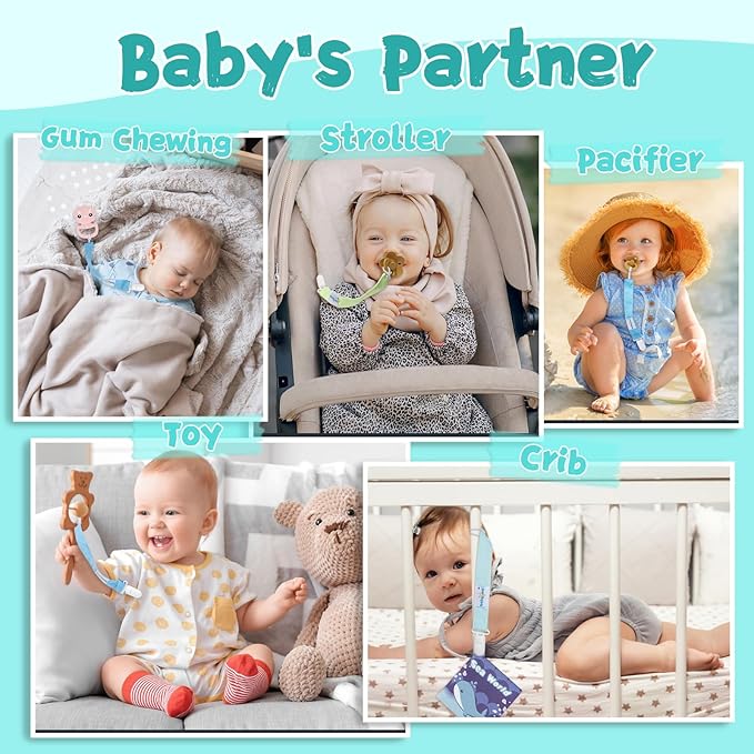 babygoal Baby Neutral Pacifier Clips, 3 Pack Binky Paci Holder and Leash Fits for Most Pacifier and Binkies PS06