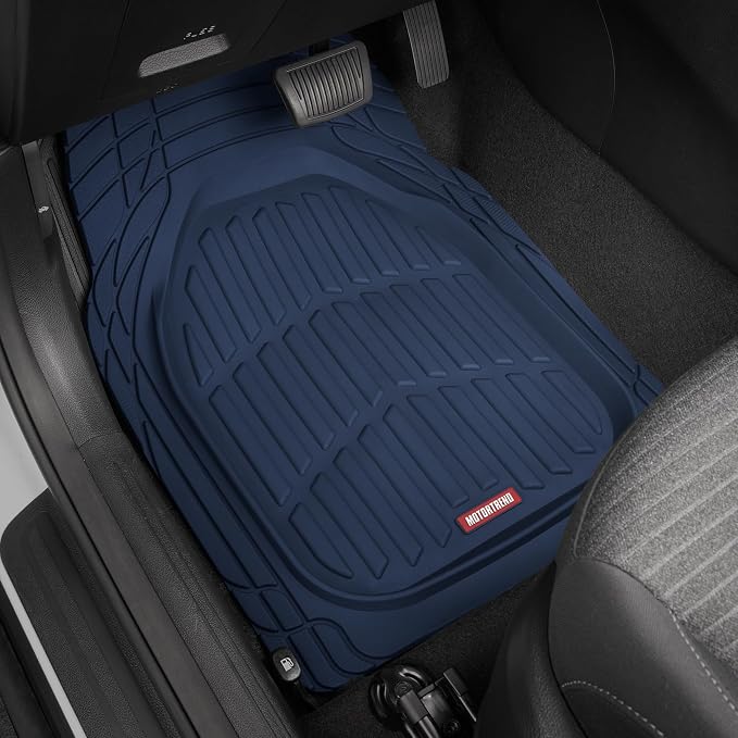 Motor Trend FlexTough Floor Mats for Cars, Blue Deep Dish All-Weather Car Mats, Waterproof Trim-to Fit Automotive Floor Mats for Cars Trucks SUV, Universal Floor Liner Car Accessories
