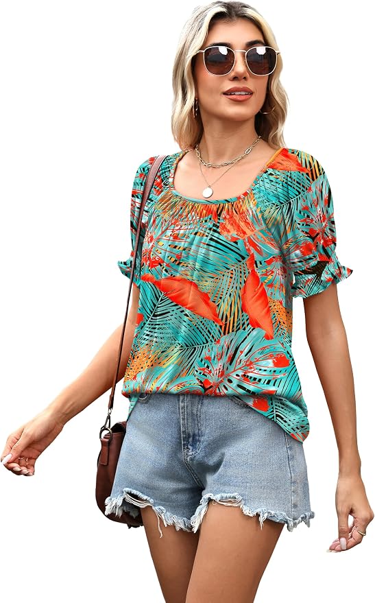 WIHOLL Womens Short Sleeve Square Neck Summer Tops Dressy Casual Blouses Trendy Clothes 2026