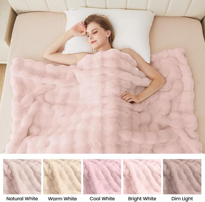 ORINOVA Pink Faux Fuzzy Fur King Size Throw Blanket 90x108 Cozy Furry Throw Rabbit Fur Blanket for Bed Soft Fluffy Blanket King for Living Room Bedroom Home Gifts 1000 GSM
