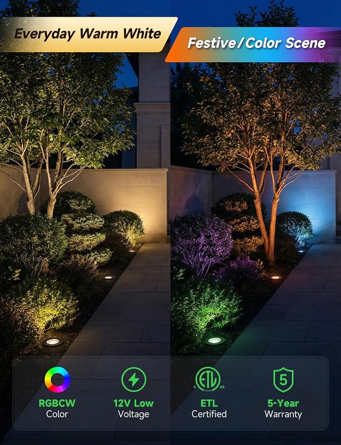 Smart RGBCW Outdoor In-Ground Well Light, 12V Low Voltage Landscape Lighting with App & Remote Control, Replaceable Bulb for Yard, IP65 Waterproof, Transformer and Wire Not Included, 1 Pack
