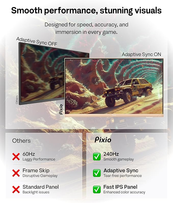 Pixio PX249 Wave Beige 24 inch 240Hz Refresh Rate FHD 1080p Resolution Fast IPS Panel 1ms GTG Response Time Built-in Speakers Gaming Monitor with Adaptive Sync