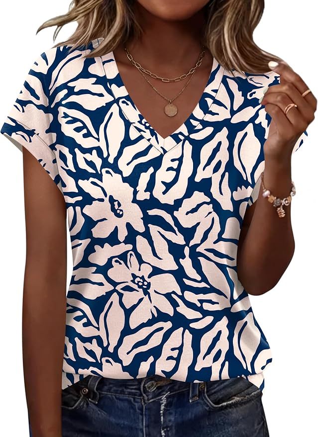 Rapbin Womens Summer Tops Women Blouses Dressy Casual V Neck T Shirts Short Sleeve Spring Tops for Women