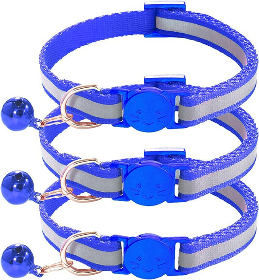 3 Pack Reflective and Breakaway Cat Collars with Bells，Adjustable Kitten Collars from 7.5 to 12.5 Inches, Ideal of Kitten Collar, Suitable for Girls and Boys (Navy Blue)