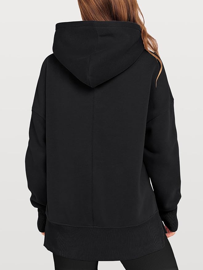 ANRABESS Womens Oversized Hoodies Long Sleeve Fleece Side Slit Hooded Sweatshirts Pullover 2026 Fall Outfits Y2K Clothes
