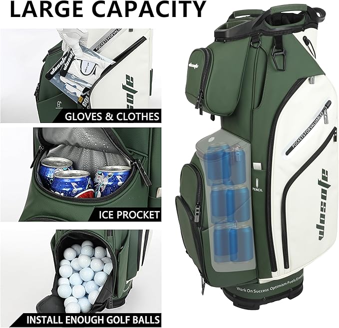 PU Leather Lightweight Men Women Blue White Black Green Golf Bag,Multiple 10 Pockets 14-Way Dividers Cooler Pouch Golf Cart Bag