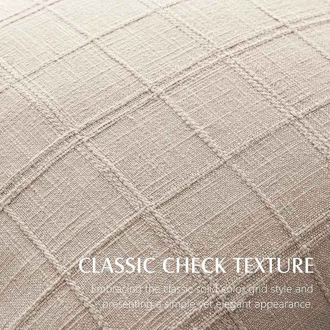 Foindtower Set of 2 Decorative Linen Check Throw Pillow Covers Neutral Farmhouse Vintage Cushion Covers Modern Boho Home Decor for Sofa Chair Couch Bedroom Living Room,22×22 Inch,Natural Linen