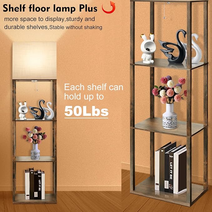 RUNTOP Plus Floor Lamp with Shelves, Modern Shelf Floor Lamp with 15W 3CCT LED Bulb and Memory Function, Wide Shelf Lamp for Display Storage, Standing Lamps for Living Room, Bedroom, Office, Corner