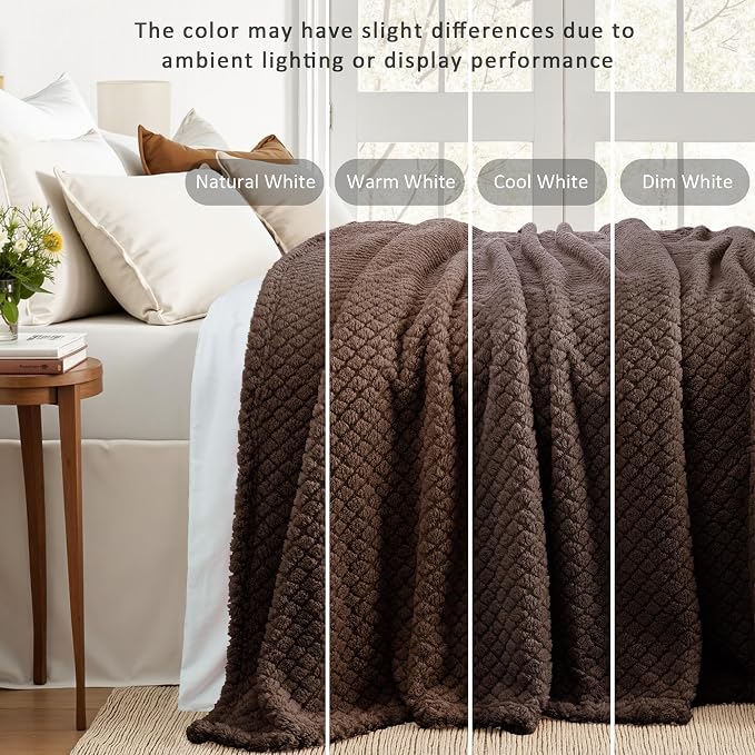 Exclusivo Mezcla Soft Fleece King Size Blanket for Bed, Coffee | Jacquard Lightweight Cozy Bed Blanket, Breathable Decorative Fuzzy Textured All Season Use, 90x104 Inches
