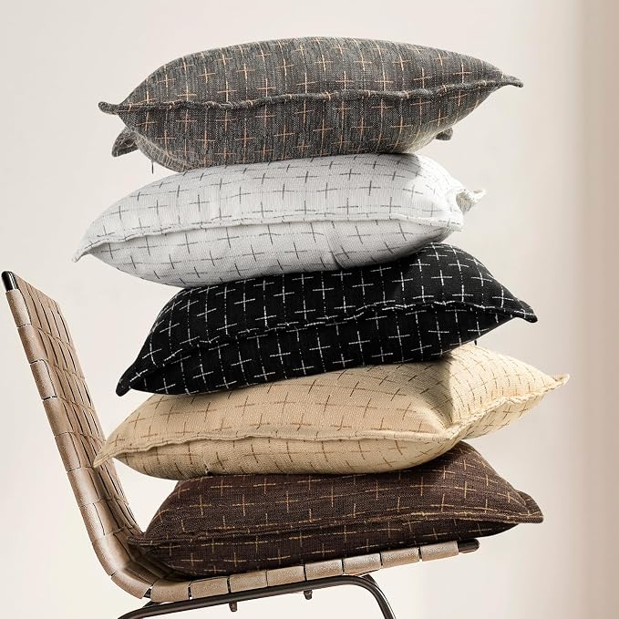 Pillow Covers 22x22 Set of 2 Soft Polyester Textured Pillow Covers with Stylish Flange Edge Cozy Farmhouse Throw Pillows for Couch Bed Sofa Living Room