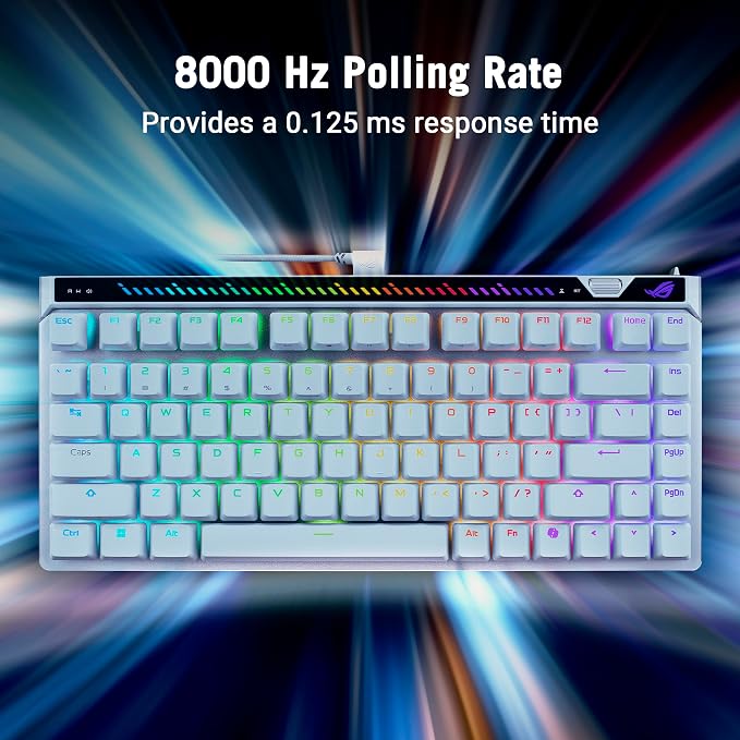 ASUS ROG Falchion Ace 75 HE Wired Analog/Hall Effect Gaming Keyboard – 75% TKL, USB, Hot Swappable HFX V2 Magnetic Switch, Rapid Trigger, 8KHz Polling, Carry Case, Web-Based Config – White