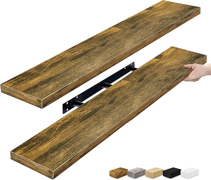 Sorbus Floating Shelves for Wall - 48 Inch Long Bathroom Shelves, Wall Decor for Bedroom, Kitchen, Living Room & Book Storage - Mounted Floating Shelf with Invisible Brackets (Rustic Brown, 2 Pack)