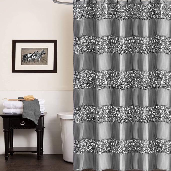 Zahari Home Sinatra 13pc Bathroom Shower Curtain Set - Classic Luxury Fabric Curtains with Unique Design & 12 Hooks