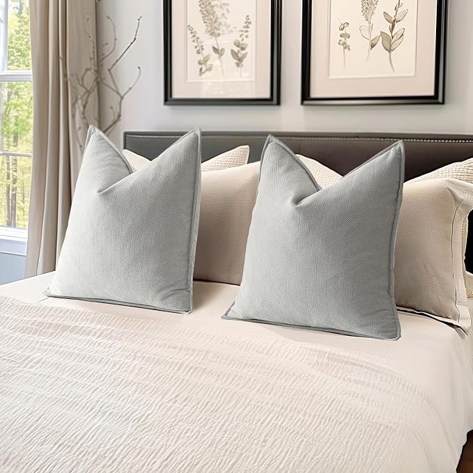 MIULEE Pack of 2 Light Grey Decorative Chenille Pillow Covers 18x18 Inch | Soft Couch Throw Pillows,Farmhouse Cushion Covers with Elegant Design for Sofa,Bedroom,Living Room,Spring Home Decor