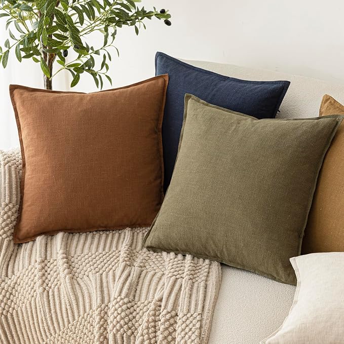 Foindtower Pack of 2, Decorative Linen Solid Throw Pillow Covers Soft Accent Cushion Case Boho Farmhouse Pillowcase for Chair Couch Sofa Bedroom Living Room Home Decor 18 x 18 Inch Orange Brown