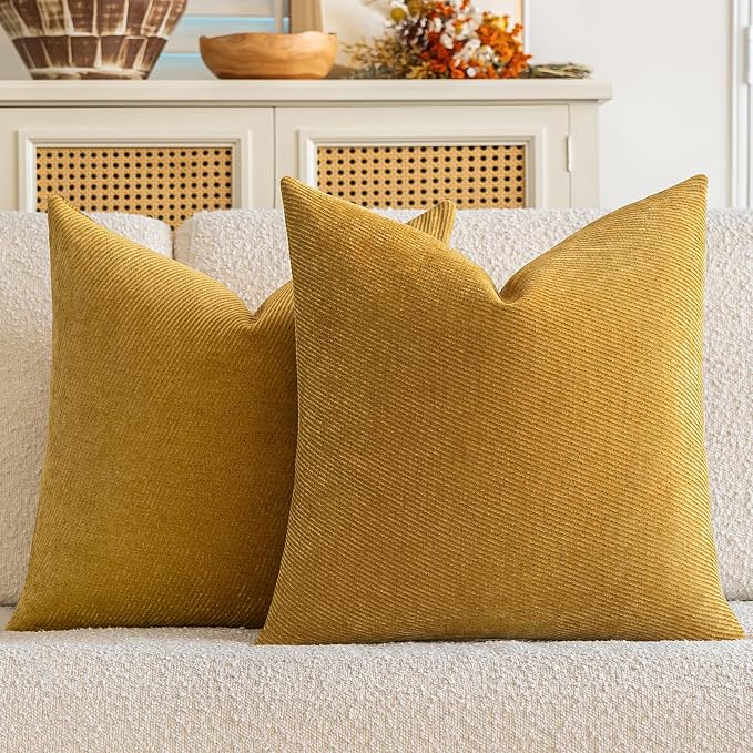 a moment Fall Decorative Throw Pillow Covers Pack of 2,18x18 Inch Yellow | Twill Chenille Cushion Covers for Sofa Living Room Couch Bed