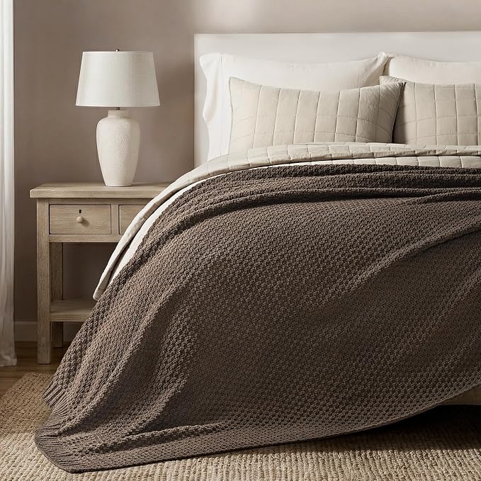 EVERGRACEHOME Chunky Chenille Knit Throw Blanket, 108x92, Cocoa Brown | Sculpted Moss Stitch, Chic Modern Farmhouse, All-Season Warmth, OEKO-TEX® Certified, Oversized King for Couch, Bed, Sofa