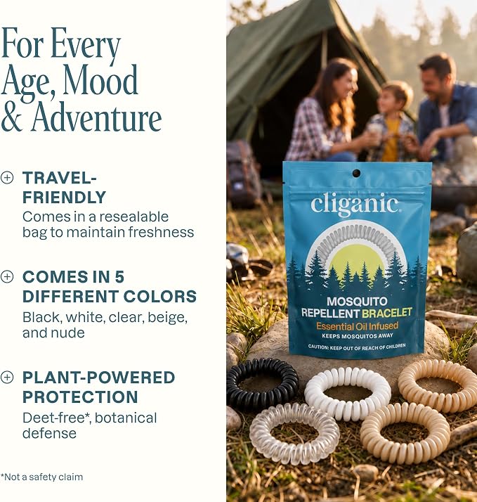 Cliganic 40 Pack Mosquito Repellent Bracelets for Adults & Kids (Neutral Colors) - Natural DEET-Free Bands, Individually Wrapped