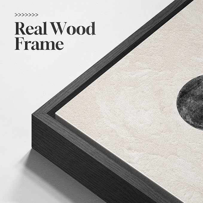 Large Framed Black and White Abstract Wall Art for Living Room, Set of 2 Modern Canvas Prints Paintings Artwork for Walls, Abstract Mountain and Moon Pictures for Bedroom Hallway Wall Decor 24x36 In