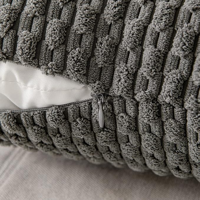 MIULEE Decorative Throw Pillow Covers 18x18 Dark Grey Textured Corduroy | Pack of 2 Striped Pillow Covers Modern Farmhouse Home Decor for Couch Bed Sofa Living Room