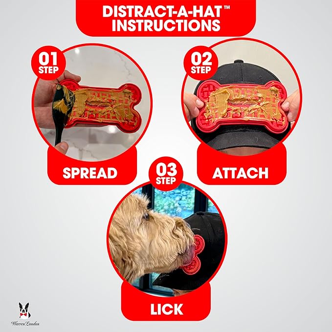 Warren London Hat/Snack Combo - Distract-A-Hat™ Grooming Distraction Tool + 8 oz All-Natural Roasted Peanut Dog Peanut Butter, Xylitol-Free Enrichment & Anxiety-Relief