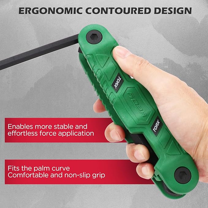 11-Piece Large Folding Torx Key Set (T9–T55), Heavy Duty Folding Star Wrench Set, Portable Compact Tool for Archery, Bike Repair, Furniture, and Basic Home Maintenance(Green)