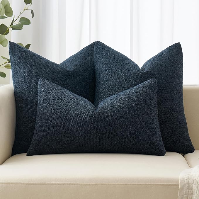 MIULEE 22x22 Decorative Euro Sham Boucle Couch Pillow Covers Navy Blue | Set of 2 Textured Neutral Throw Pillow Covers, Accent Solid Pillowcases, Sofa Living Room Home Decor