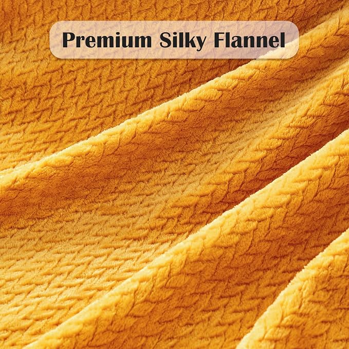 NEWCOSPLAY Fleece Leaves Pattern Throw Blanket, Mustard Yellow, 50"x60" | Super Soft Throw Blanket, Lightweight Cozy Bed Sofa Blanket, Premium Silky Flannel Fleece, Travel Blanket for All Season Use