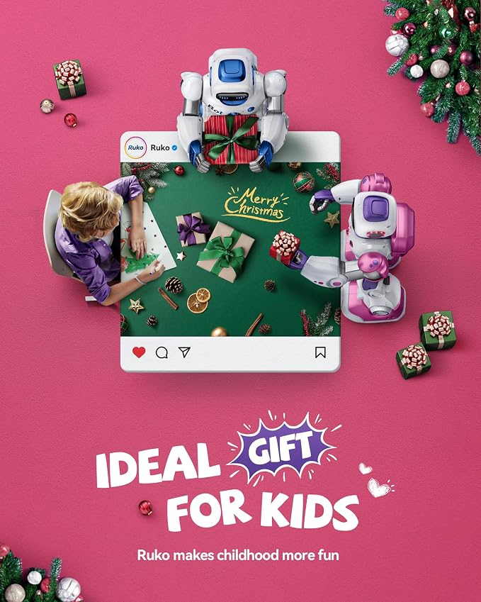 Ruko 1088 Interactive Robot Toy, Gifts for Boys & Girls Ages 4-9, Pink | Large Programmable Robot, Music & Dance, Rechargeable, Remote Control & App Control & Voice Command, Gifts for Boys & Girls