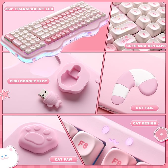 YUNZII C98 Cute Cake Wireless Mechanical Keyboard(Pink, Candy Switch) | 99 Keys with Number Pad, Hot Swap, PBT MOA Keycaps, BT5.0/2.4G/USB-C, Gasket Mount, Custom RGB Backlit for Win/Mac