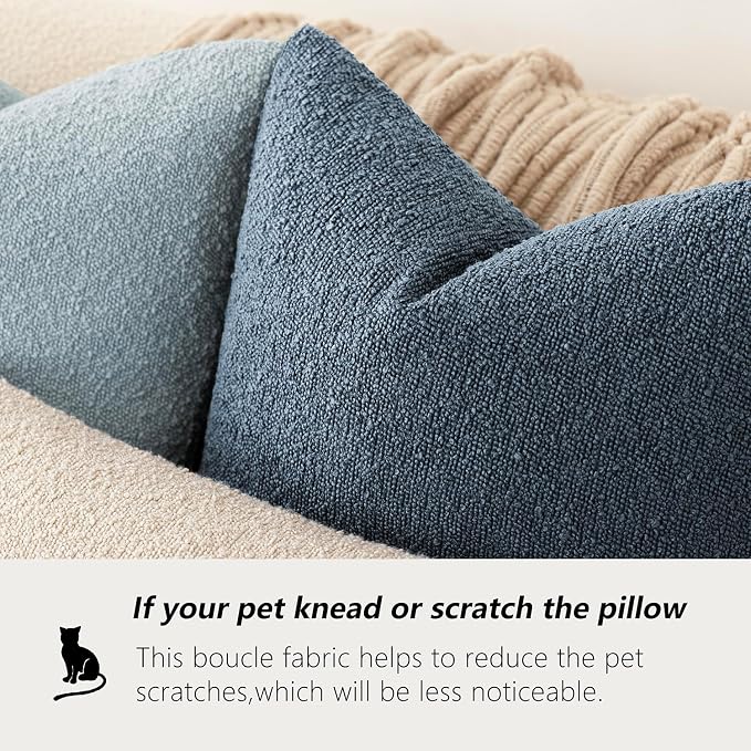 Foindtower Pack of 2 Textured Boucle Throw Pillow Covers Accent Solid Pillow Cases Cozy Soft Decorative Couch Cushion Case for Chair Sofa Bedroom Living Room Home Decor 20x20 Inch Dark Blue