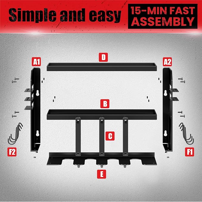 Hipidian Power Tool Organizer Wall Mount: Heavy Duty Storage Organization Stand Cordless -3 Layers Large Garage Organizer with Drill Holder -Metal Steel Utility Rack Hooks Screwdriver -Gifts for Man